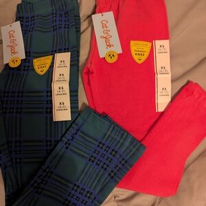 NWT Cat & Jack Set Of 2 Plaid and Solid Leggings Set - Green and Hot Pink